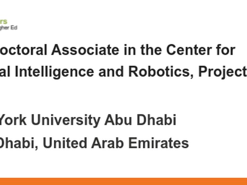 Post-doctoral Associate In The Center For Artificial Intelligence And Robotics, Project Deep